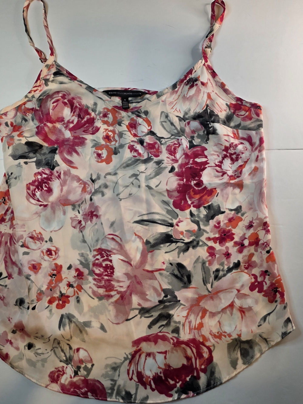 White House Black Market Floral Spaghetti-Strap Cami in Pink and Gray Size 8